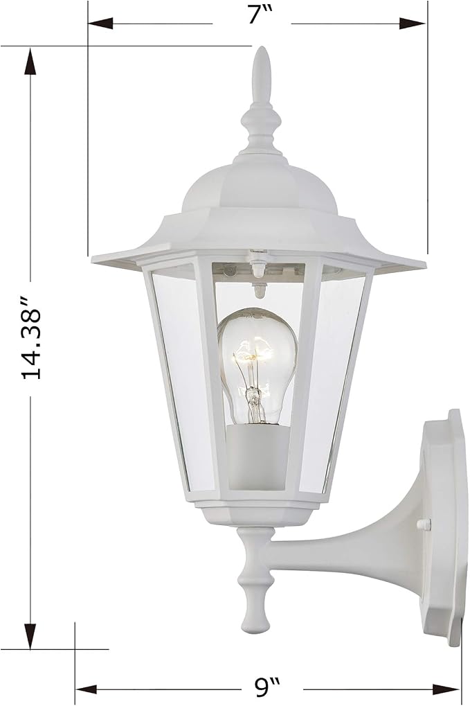 WISBEAM White Outdoor Wall Lantern, Outdoor Wall Sconce for House Porch Lighting Fixture, E26 Base 60W Max, Metal Housing Plus Glass, Wet Location Rated, ETL Qualified, Bulbs not Included