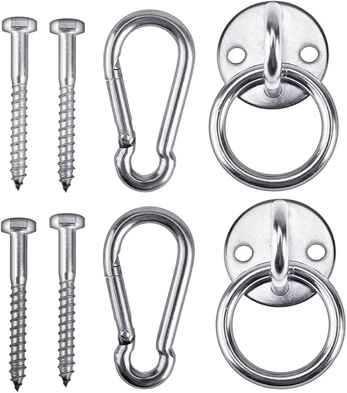 Hammock Hanging Hook Kit, Load Capacity 1400 lb, Stainless Steel Round Mount Pads, Spring Snap Hooks, Lag Screws Set for Hammock Yoga Swing Chair Punching Bag Indoor Outdoor Relaxation