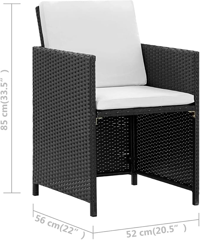 11 Piece Patio Dining Set with Cushions, Black Poly Rattan Outdoor Furniture Set with 1 Table, 6 Chairs, 4 Stools, 16 Cushions, Powder-Coated Steel Frame, Glass Top