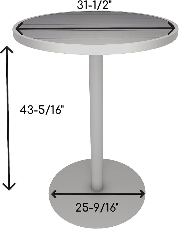 NewTechWood Matte Black Aluminum Frame Round Composite 31.5 in. x 31.5 in. x 43.31 in. Outdoor High Bar Table (Icelandic Smoke White)