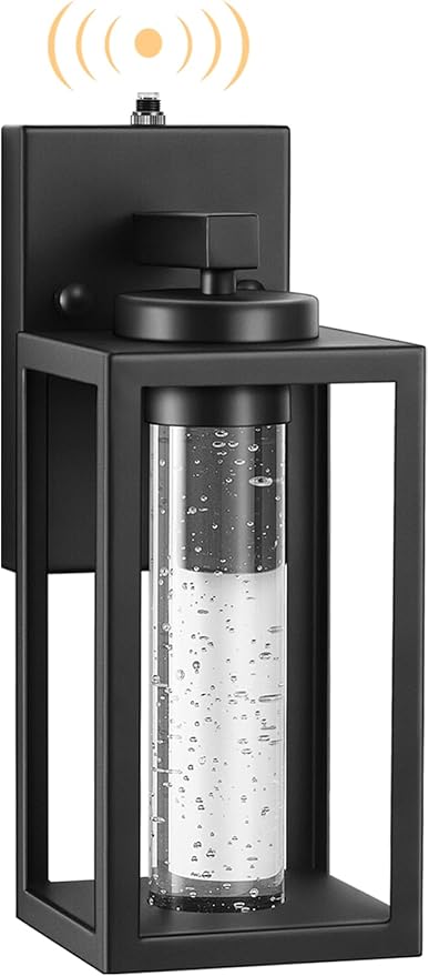 VIANIS Black Outdoor Wall Sconce, Dusk Dawn Exterior Lighting Wall Mount House with Crystal Bubble Glass, Waterproof Modern Outdoor Light Fixture Front Porch, LED Coach Lights for Garage Lantern