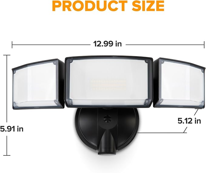 LUTEC 75W 8000 Lumen Floods Light Outdoor, Switch Controlled LED Security Lights with 3 Adjustable Heads, 5000K Daylight, IP65 Waterproof Exterior Flood Light for Outside Garage, Yard, Patio-Black