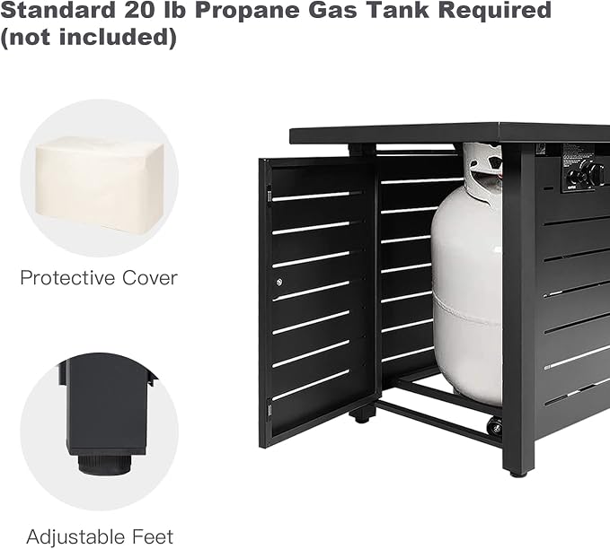 Tangkula 9 Pieces Patio Rattan Furniture Set, Patiojoy Sectional Sofa Set w/Storage Box, Coffee Table, Outdoor Wicker Conversation Set w/ 42” ETL Approved Propane Fire Pit Table (Navy Blue)