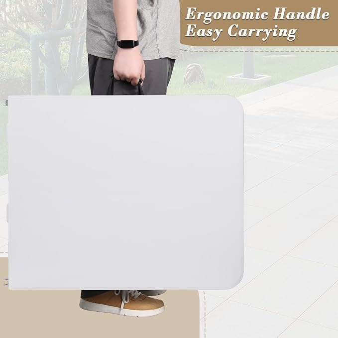 Athena Collection 6ft Folding Table, Lightweight Portable Desk with Handle, Square Foldable Plastic Table for Card Games, Collapsible Dining, Indoor Outdoor Camping Picnic & Party Use, White