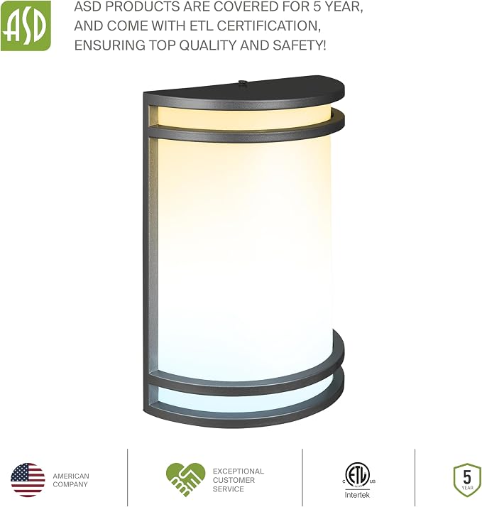 ASD 10 Inch LED Outdoor Sconce Lights - 15W 120-277V 3000K 4000K 5000K Black Exterior Lighting Fixtures, Dimmable Exterior Lights for House, Modern Patio Wall Light Fixture ETL