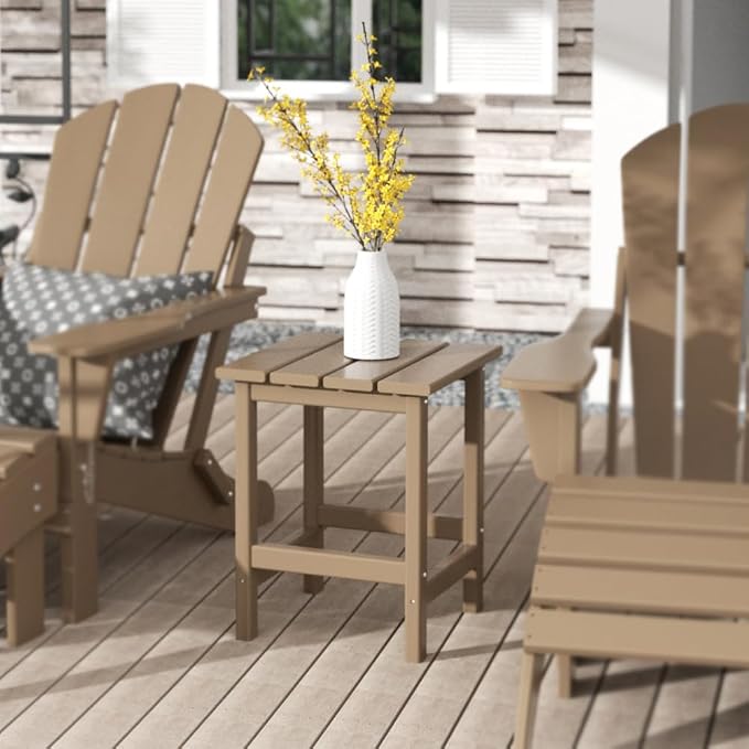 Costaelm Square Outdoor Side Tables, Adirondack Patio Tables for Outside, HDPE Patio End Table Weather Resistant, Balcony Table for Pool, Seaside, Backyard, Porch, Indoor Companion, Weathered Wood
