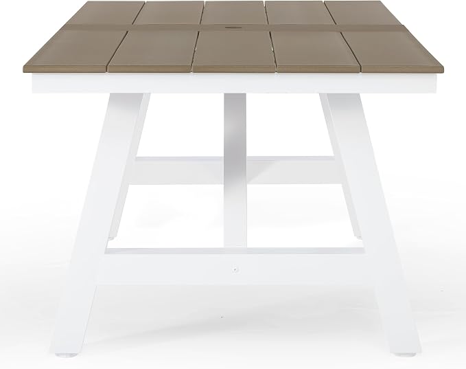 Costaelm Outdoor Dining Tables for Patio, 72" Rectangle 6-Person HDPE Dining Table with Umbrella Hole and Metal Frame for Outside, Garden, Poolside, Backyard, Porch, Balcony, Weathered Wood