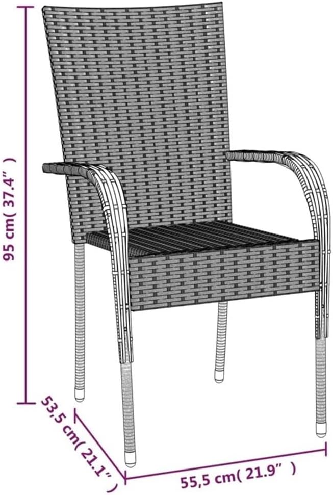 Afuera Living 5-Piece PE Rattan Patio Dining Set, Powder-Coated Steel, Gray Finish, Includes Rectangular Table and 4 Stackable Chairs, Weather-Resistant Outdoor Furniture for Garden, Balcony, or Patio