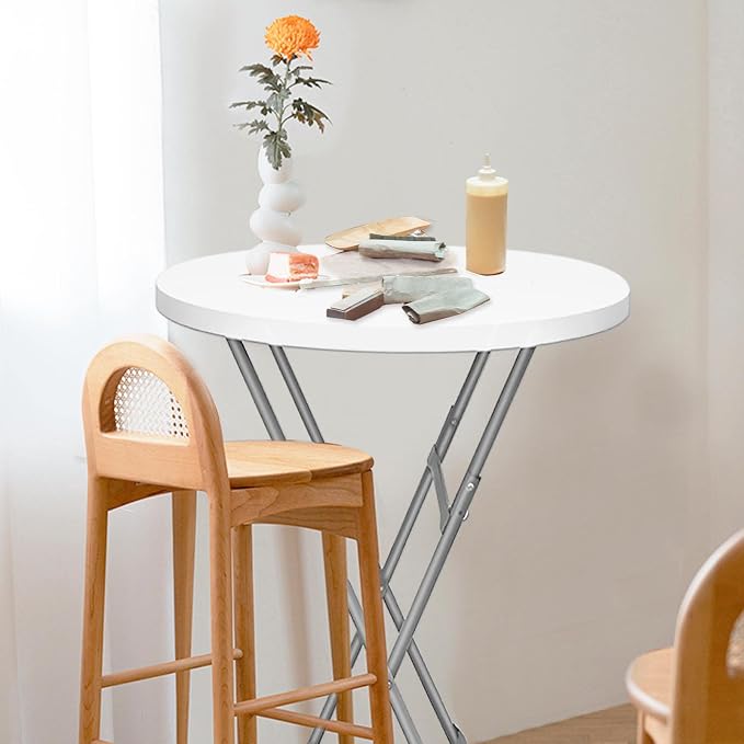 32in Round Foldable Table High Top Cocktail Desk Portable Plastic Table for Party(White/1pc