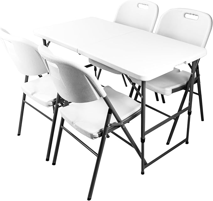 VTOY 4FT(24" x 48") Folding Table, Indoor Outdoor Heavy Duty Table with Carrying Handle,Placstic Fold up Table for Picnic, Party, Camping,Office - White (4FT)