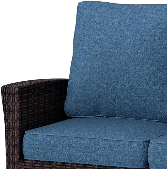 HERA'S HOUSE Wicker Patio Furniture Set, High Back Swivel Chairs with 5.5" Thick Cushions, 6-Piece Outdoor Seating Conversation Sets with Fire Pit Table & Ottomans for Deck Yard Garden, Blue
