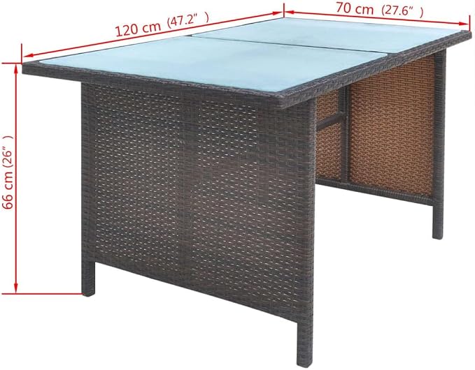 6-Piece Outdoor Dining Set, Brown PE Rattan Patio Furniture Set with Frosted Glass Top Table and Cushions, Large Rectangular Garden Conversation Set for 7 People, Steel Frame