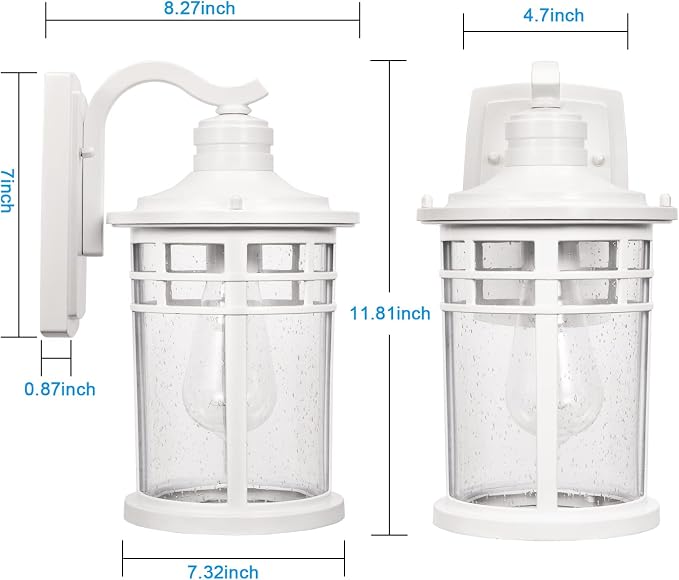 Darkaway Outdoor Porch Lights Wall Mount, Outdoor Light Fixtures Sconces Wall Lighting with Seeded Glass Waterproof Exterior Lights for Patio Yard House Hallway Doorway Garage(2 Pack, White)