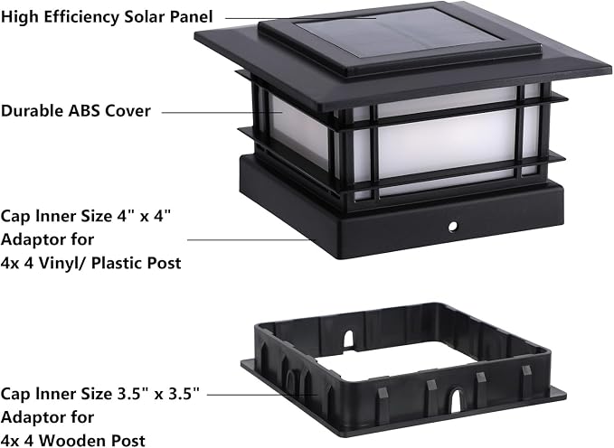 Dynaming 4x4 Solar Post Cap Lights Outdoor with 2 Color Modes, 2 Pack Fence Post Solar Lights Black Shell Fit for Vinyl/Wooden Posts, High Brightness SMD LED Lighting Decor for Garden Deck Patio