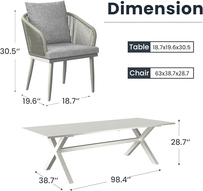 11-Piece Patio Dining Table Sets, Woven Wicker Dining Set with Rectangular Aluminum Table and Dining Chairs Modern Outdoor Dining Furniture Set for Outdoors and Indoors