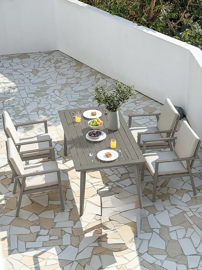 Never-Rust Outdoor Patio Dining Chairs, 4 Pieces Outdoor Aluminum Dining Chairs with Thickened Cushions, Patio Dining Furniture Chairs Set for Garden, Decks, Porch, Pool, Limed Oak