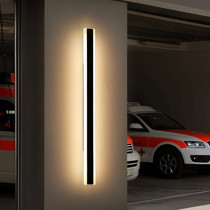 71inch Long Modern LED Outdoor Wall Light, Black Outside Wall Sconces Lamps, 3 Color 3000K/4500K/6000K, IP65 Waterproof, Exterior Lighting Fixtures for Patio, Garage, Yard, Porch