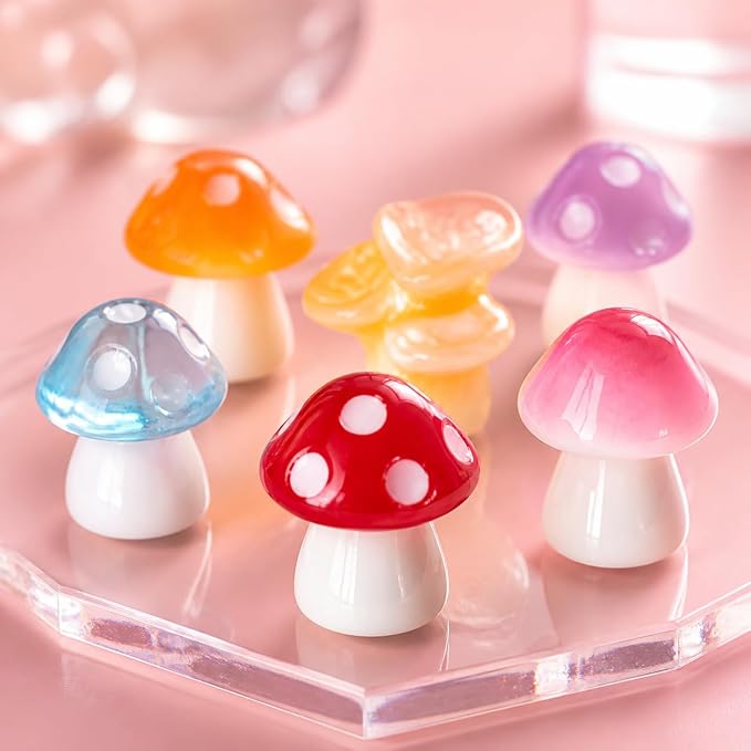72pcs Mini Mushrooms, Tiny Resin Mushroom Figurines Small Little Resin in Bulk for Miniature Landscape Aquarium Potted Fairy Garden Home Decor Accessories Party Favors Gifts