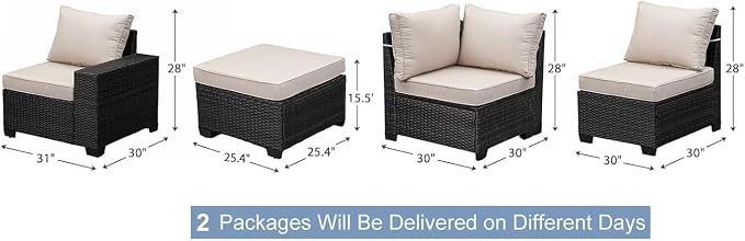Beige Rattan Patio Sofas All Wicker Conversation Sets 5 Pieces Outdoor Patio Furniture Set with Tea Table for Garden Backyard Poolside Party