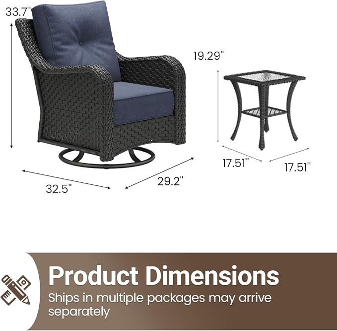 6 Pieces Outdoor Furniture Set with 6-inch Cushions, High Back Wicker Swivel Rocker Chairs with Coffee Table, Luxury Conversation Set for Deck Patio and Poolside