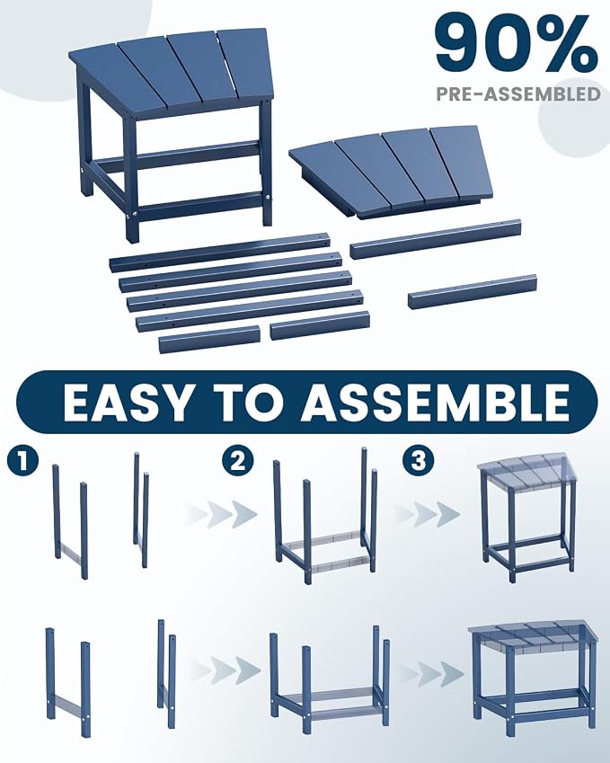 FOOWIN Adirondack Side Table Set of 2, 2-Tier Outdoor Side Table Weather Resistant, 40"& 60" H Small Patio Table Set, Purespa Accessory Bench Set for Outdoor or Indoor Use, Blue