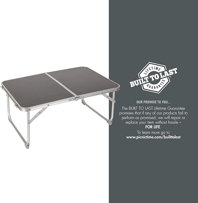 PICNIC TIME Coca-Cola Unity Concert Mini Portable Table, Small Folding Picnic and Camping Table with Carry Handle and Wood Grain Top for Indoor and Outdoor Use, (Charcoal Wood Grain)