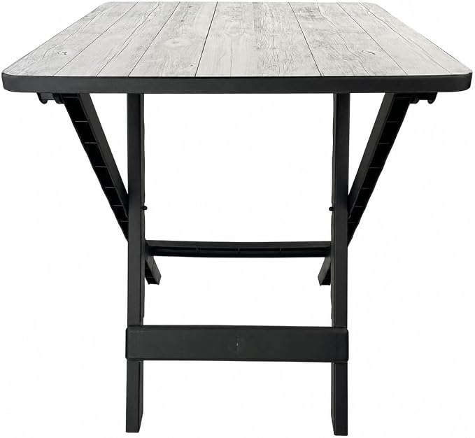 19 Inch Plastic Folding Camp Side Table, Portable Indoor Outdoor Accent Table, Gray Wood Grain Finish, Foldable Utility Table for Camping, Patio, and Backyard Use