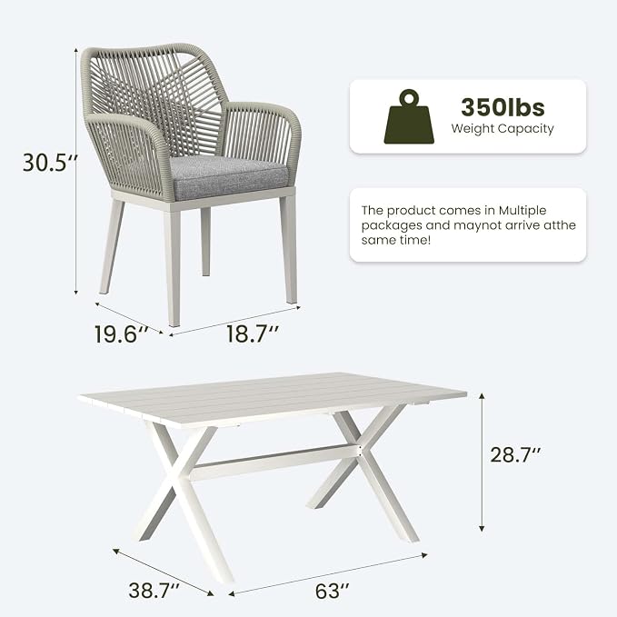 LayinSun Outdoor Dining Set for 6, 7 Pieces Patio Furniture Sets with Aluminum Dining Table and Rope Weave Chairs