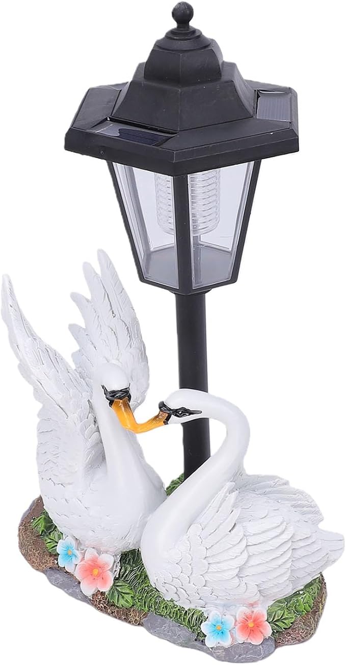 Solar Swan Lantern Outdoor Resin Garden Statue | with Solar Powered Warm Light and Stable Base for Patio Lawn Pathway Decor