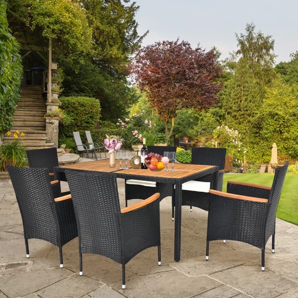 7 Pieces Patio Furniture Set, Rattan Dining Table & Chair, Backyard Furniture Outdoor Conversation Set for Garden, Patio Dining Sets