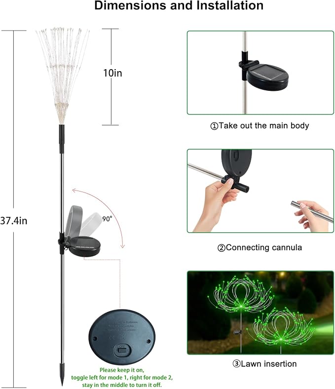 Slyuexu Solar Garden Lights Outdoor Waterproof, 2 Pack 120 LED Solar Firework Lights Decorative Garden Décor Outside for Flowerbed Pathway Party Christmas Decoration, Green