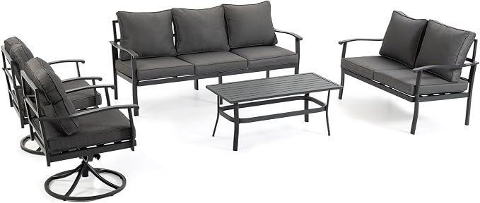 Outdoor Patio Furniture Set, 5 Pieces Metal Modern Outside Sectional Conversation Lawn Furniture with Coffee Table & Washable Thick Cushions,Seating Sofa for Garden,Backyard,Porch,Grey