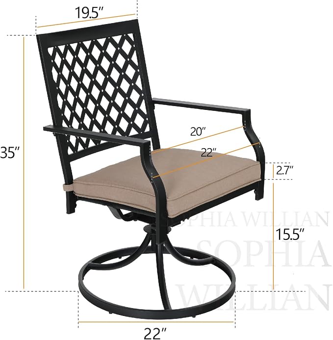 PHI VILLA Patio Swivel Chairs Set of 2 Outdoor Dining Rocker Chair Support 300 lbs for Garden Backyard Bistro Furniture Set with Cushion