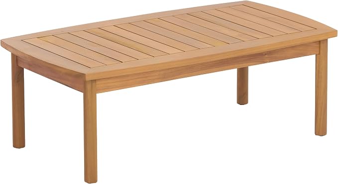 Merax Outdoor Loveseat & Coffee Table Set with Acacia Wood Frame in Teak Look, Beige Rope Panels & Cream Water-Repellent Cushions for Patio & Garden