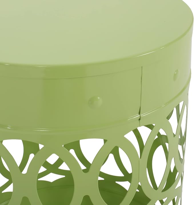 Set of 2 Lime Green Metal Outdoor Side Tables, Round Patio End Tables, Weather Resistant Accent Stools, Geometric Cutout Design, Indoor & Outdoor Decorative Tables for Garden, Balcony, Living Room