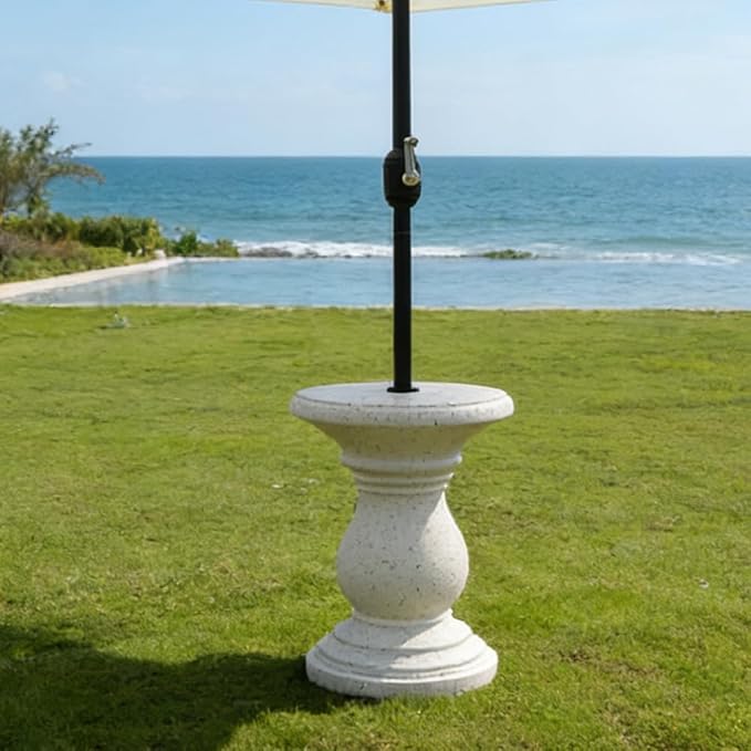 Outdoor Patio Umbrella Side Tables, Heavy Duty Table with Umbrella Hole for Porch, Umbrella Stand Base with Hand-Turn Tightening Knob, Garden Coffee Table, White (White)