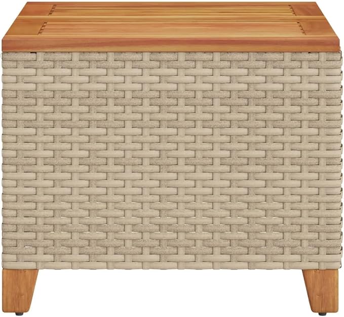 vidaXL Patio Table, Side Coffee Table with Steel Frame, Square Outdoor Table for Garden Backyard Balcony, Beige Poly Rattan Acacia Wood