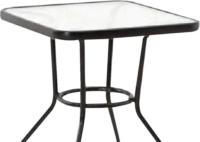 Four Seasons Courtyard Sunny Isles 27 Inch Outdoor Patio Bistro Dining Table Backyard Squared Furniture with Tempered Glass Tabletop, Black