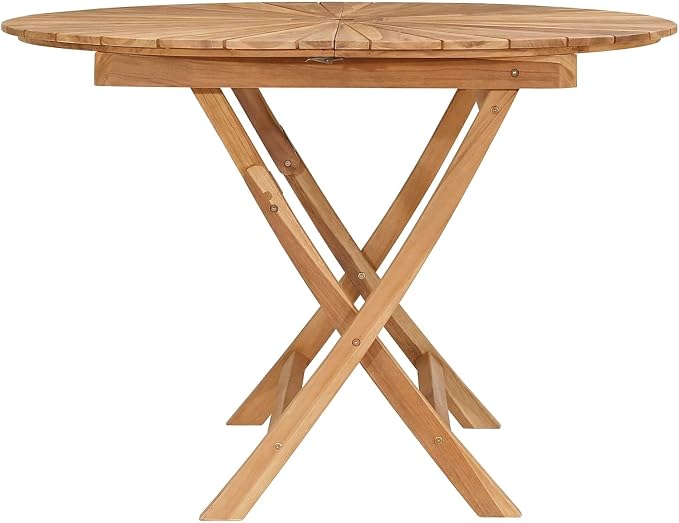 vidaXL Folding Garden Table Beige Ø 110 x 75 cm Solid Teak Wood, Round Folding Table, Modern Design, Outdoor Dining, Space-Saving Furniture, Teak Wood, Collapsible Garden