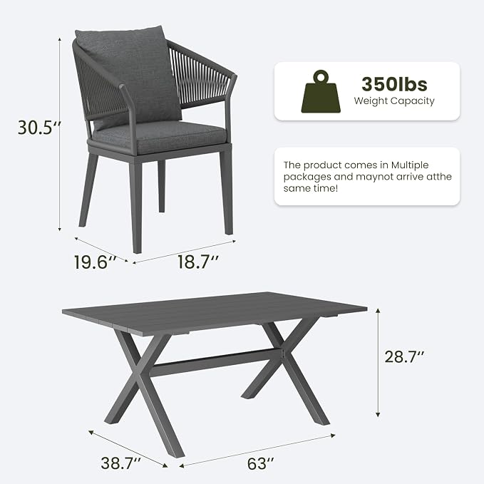 LayinSun 10 Piece Outdoor Dining Table Set, Aluminum Modern Rectangular Dining Table and All-Weather Wicker Chairs Set for Patio Deck Indoor Decor Kitchen