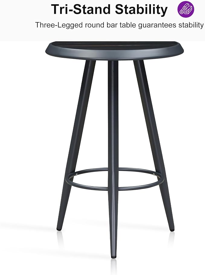 PURPLE LEAF Counter Height Table Patio Round Table Dining Coffee Kitchen Breakfast Bistro Outdoor Pub Bar Table for Garden Balcony, Dark Grey