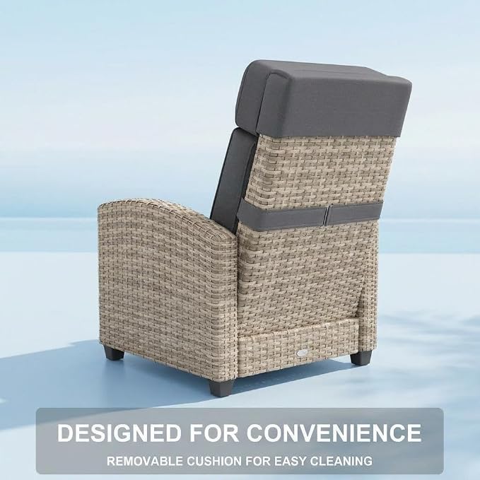 Outdoor Wicker Gas Lift Chair with Cushion, 145° Adjustable PE Rattan Patio Chair with Metal Frame, Height Adjustable Lounge Chair for Garden, Patio, Balcony & Backyard,Gray White Gradient Wicker,Gray