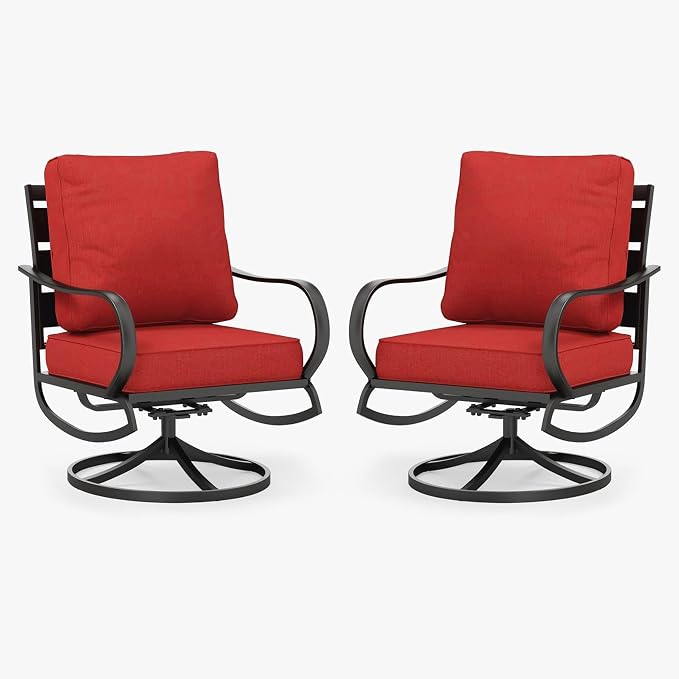 MFSTUDIO Metal Patio Conversation Sets, Outdoor Furniture Sofas Set of 2, 2 Pieces Durable Steel Frame Patio Swivel Chairs with 5.8" Burgundy Red Cushions for Patio Garden Backyard Balcony