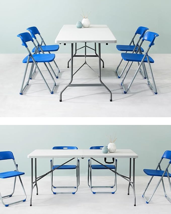 VTOY 6FT(30"x72") Folding Table, Indoor Outdoor Heavy Duty Table with Carrying Handle,Portable Plastic Fold up Table for Picnic/Party/Camping/Office/School