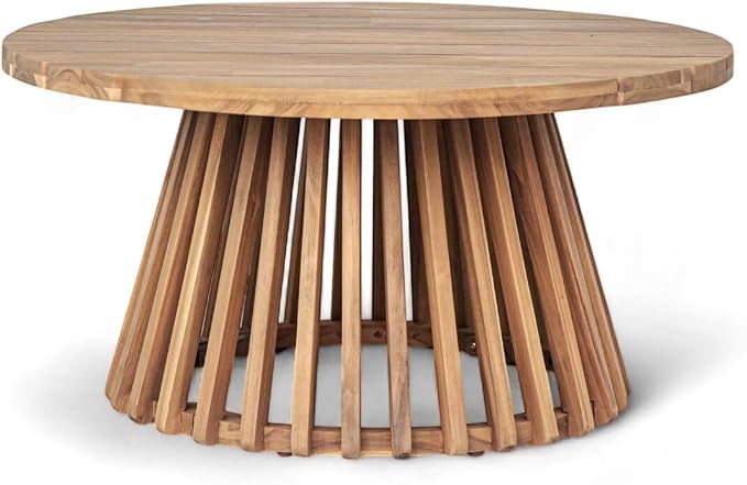 JIJIWANG 31.5" Outdoor Acacia Wood Patio Coffee Table for 2-4 Person, Round Coffee Table for Backyard, Lawn, Balcony, Light Teak