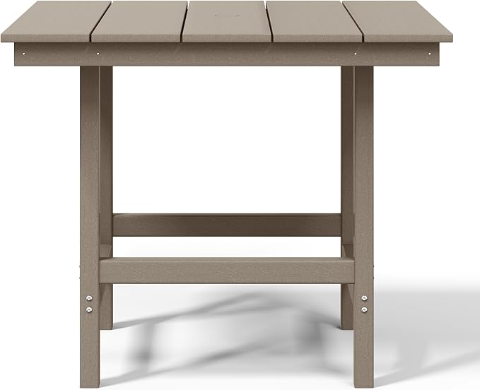 WestinTrends Ashore Outdoor HDPE 36" Square Patio Dining Table with Umbrella Hole, Weathered Wood