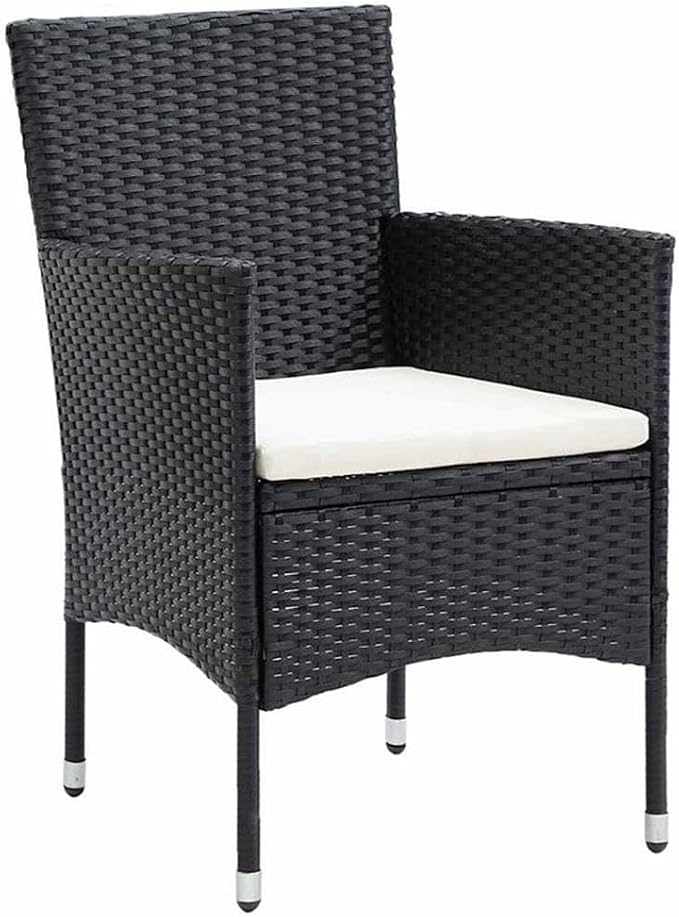 Afuera Living 7 Piece Poly Rattan Garden Dining Set, Black Finish, Powder-Coated Steel Frame, Weather-Resistant Cushions, Tempered Glass Table, Seating for 6, Outdoor Patio or Backyard Dining Use