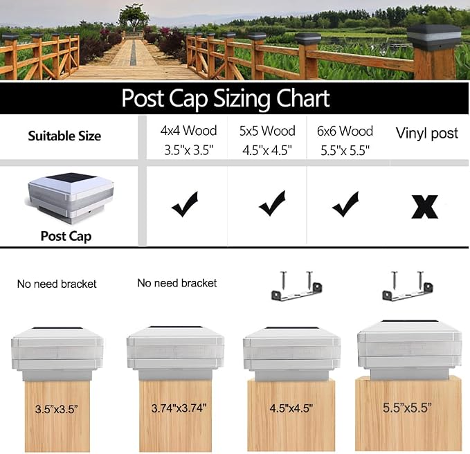 Solar Outdoor Post Cap Lights, 160LM 6000K Cool White, IP65, 4 Pack White | 52 LEDs High Brightness, Waterproof Fence Post Lights Compatible with 4x4 5x5 Wooden Posts, for Fence Deck Patio Garden Yard