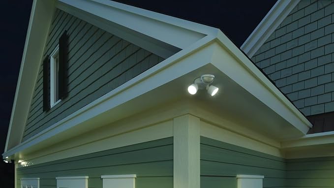 Lithonia Lighting HomeGuard 2-Light LED Outdoor Flood Lights, Motion Sensor | White Motion Sensor Outdoor Lights with Dusk to Dawn, 4000K Cool White, Round Heads (HGX LED 2RH 40K 120 MO WH M2)