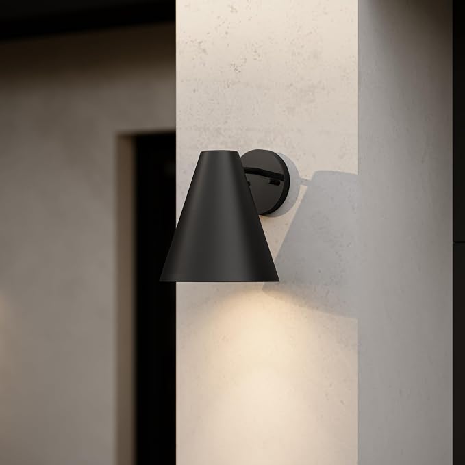 Progress Lighting Mik 18 Inch 1-Light Outdoor Wall Light, Modern Industrial Exterior Light, Matte Black Tapered Cone (18 in. H x 10 in. W x 12 in. Dia), P560409-31M